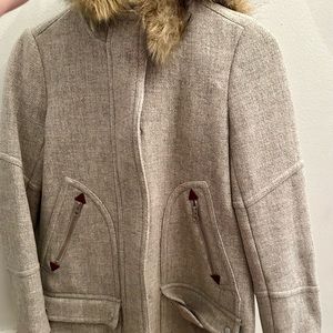 Jcrew Women’s Italian Wool Parka with Faux Fur trim hood size 0